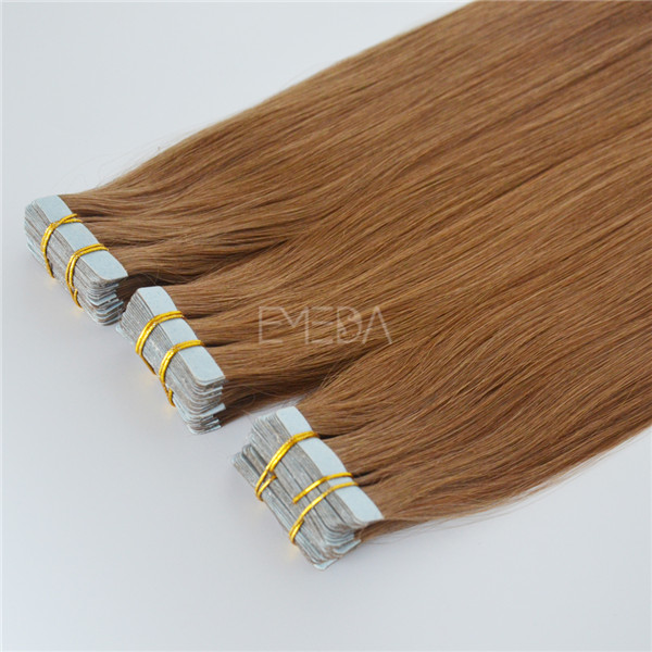 Brown color double drawn tape in beauty works hair extensions YJ103